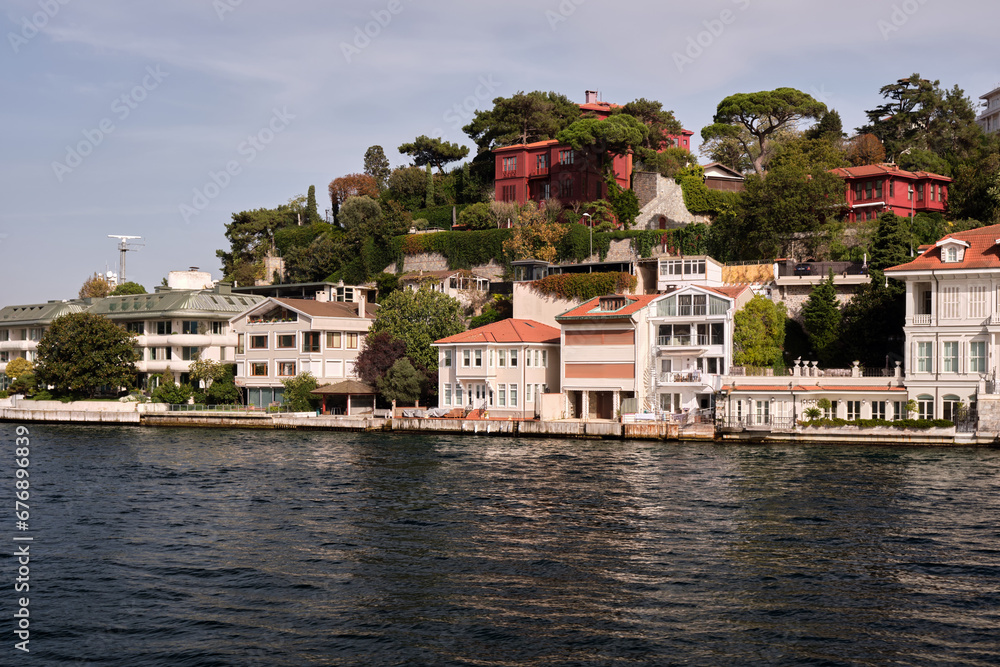 View of beautiful private hotels and houses on the seashore