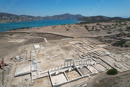 Aerial views from over the ancient ruins on the Greek Island of Despotiko  photo