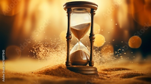 Sands in an hourglass on a blurred background