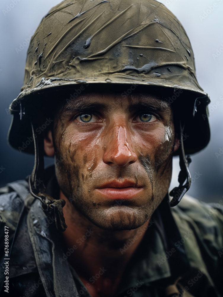 A portrait of a sad looking soldier during the war A portrait of a sad looking soldier during the war