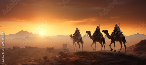 Reyes magos viajando por el desierto, llegando a Belén. Noche de reyes magos. Día de reyes magos.