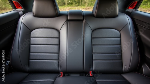 Frontal view of plush black leather back passenger seats in a stylish and modern luxury car © Ilja