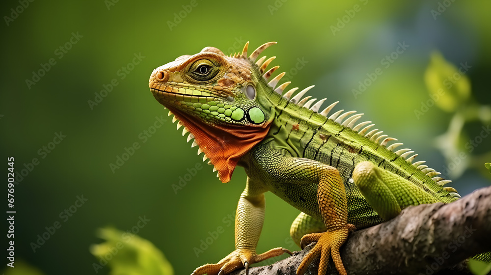 Vibrant Green Iguana Closeup Nature Background Vibrant Green Iguana Closeup Nature Background