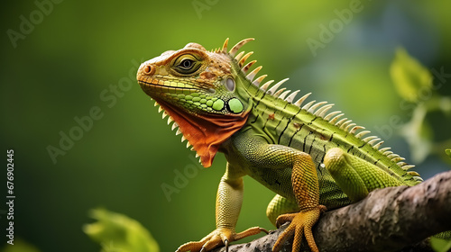 Vibrant Green Iguana Closeup Nature Background © John