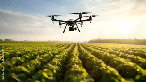 Drone em Movimento sobre Plantação de Soja photo