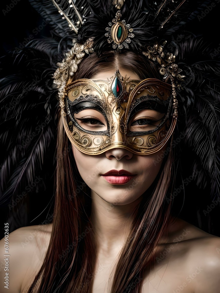 Portrait of woman in maid gras Venetian mask