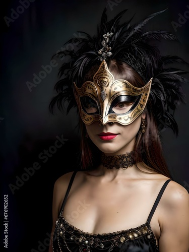 Portrait of woman in maid gras Venetian mask