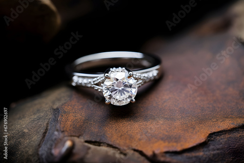 Close up of an engagement diamond ring