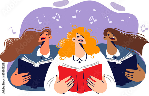 Φωτογραφία Choir singing women perform popular song together to lift spirits themselves and