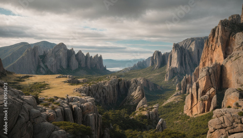 Majestic and awe-inspiring granite cliffs, with dramatic rock formations and panoramic views - AI Generative