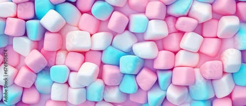 banch of marshmallow, top view pastel color for candy shop banner  photo