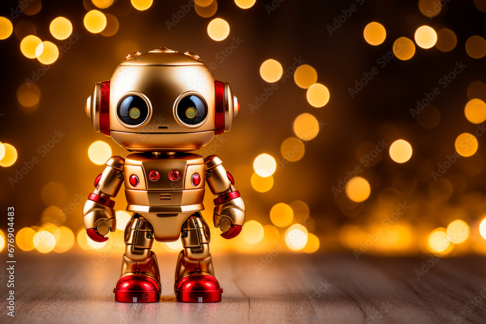 Cute robot on Christmas background. Copy space. Cute robot on Christmas background. Copy space.
