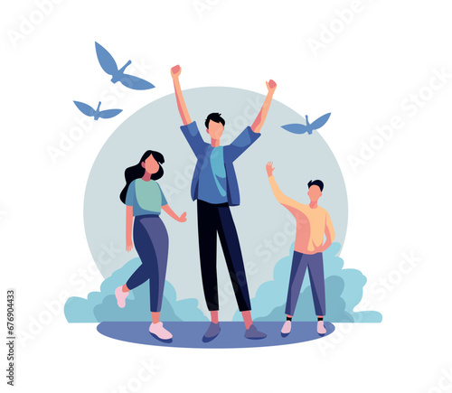 victory of youth concept flat character Vector Illustration manually created