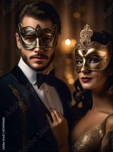 couple in carnival masks for mardi gras 