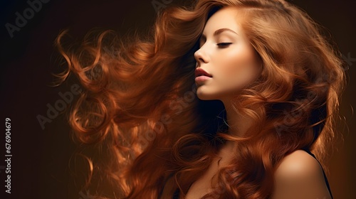 beautyful women in profile with long shiny wavy hairs