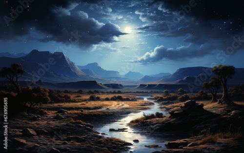 Scene of a Serene Starry Night in the Desert.
