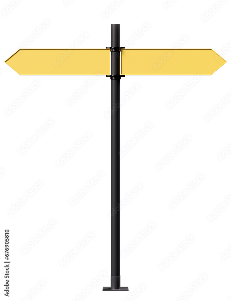 Yellow street sign or direction sign isolated on white background. Template or mockup. 3d render Yellow street sign or direction sign isolated on white background. Template or mockup. 3d render