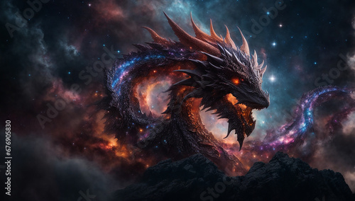 Nebulae in the shape of celestial dragons, representing the mythical nature of the universe - AI Generative