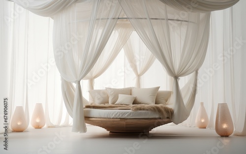 Elevated Bed with Canopy Drapes.