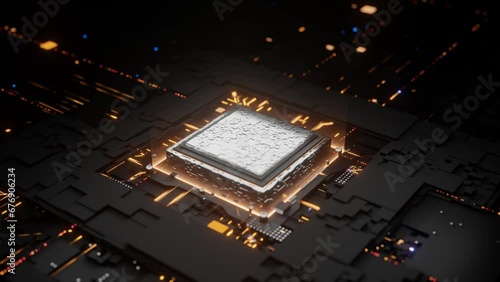 Futuristic Computing: Close-Up of a Microprocessor with Energy Pulse