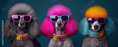 poodles wearing colorful sunglasses, Generative AI