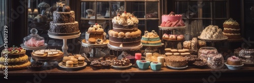 table full of cakes and pastries, Generative AI