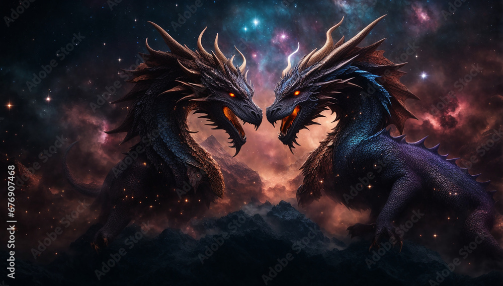 Nebulae in the shape of celestial dragons, representing the mythical nature of the universe - AI Generative Nebulae in the shape of celestial dragons, representing the mythical nature of the universe - AI Generative