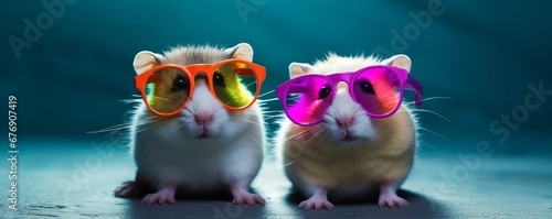 gerbils or hamsters wearing colorful sunglasses, Generative AI photo
