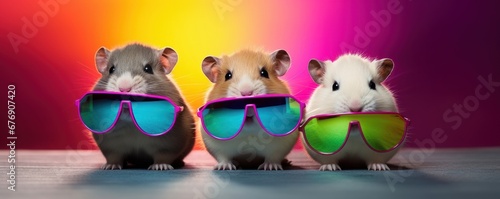 gerbils or hamsters wearing colorful sunglasses, Generative AI photo