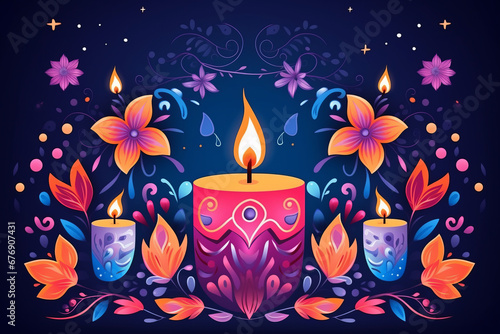 diwali festival of light candles. Colourful illustration