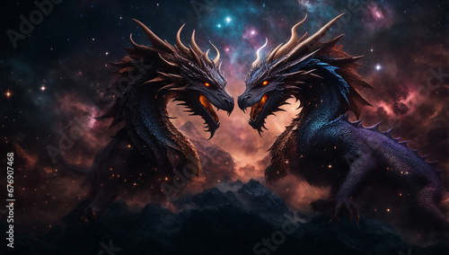 Nebulae in the shape of celestial dragons  representing the mythical nature of the universe - AI Generative