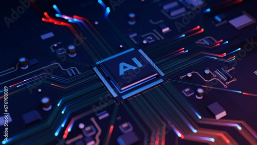 Close-Up of an AI Chip Connecting to a Futuristic Motherboard