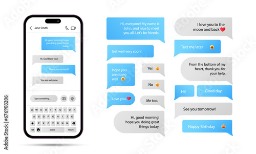 Set of bubbles with gradient background in text format, Chat conversation in modern smartphone on white background eps10