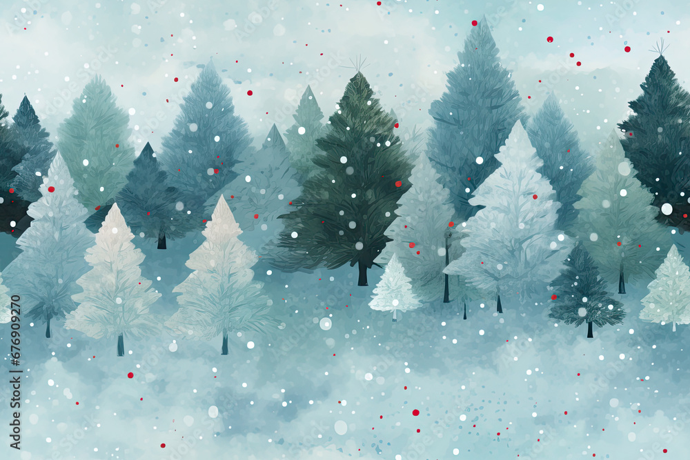 Forest Of Winter - Christmas Seamless Pattern - Floral aesthetic - obrazy, fototapety, plakaty 