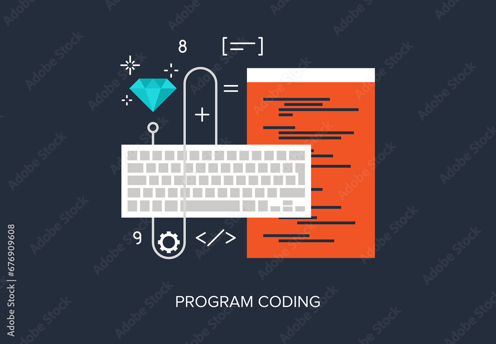 Abstract flat vector illustration of software coding and development ...
