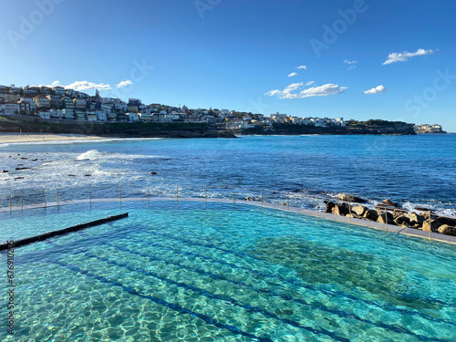 Public swimming pool near the ocean. Tidal pool. Rock Pool. Landscape  shore and view of the coast.