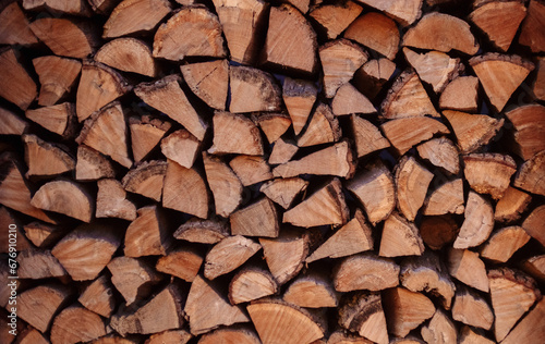 Background of cut logs close up.
