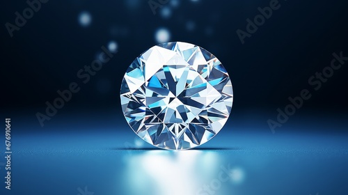 Admire the brilliance of a round cut diamond set against a serene blue background. This captivating image captures the essence of elegance and sophistication  highlighting