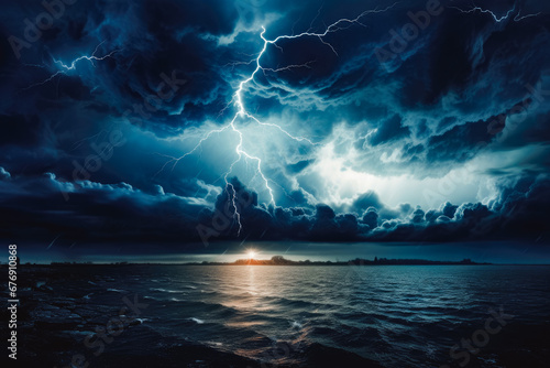 Storm over the beach and starry sky and moon in the night sky. Night time at the beach, looking at the stars. Romantic night at the beach stargazing.