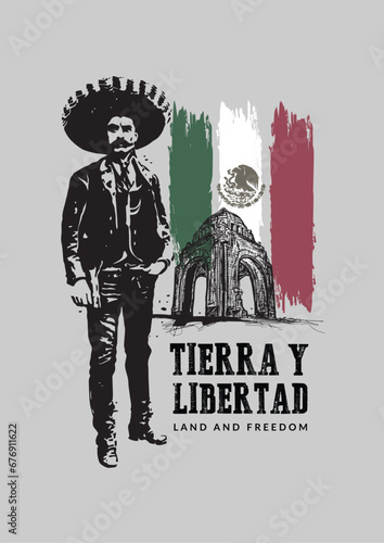 VECTORS. Editable poster for the Mexican Revolution, November 20. General Emiliano Zapata, Monument to the Revolution, flag, freedom, liberty, slogan, graffiti photo