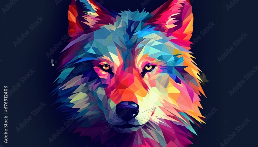 a close up of a wolf's face on a black background, geometric wolf, polygonal art, wolf portrait, super detailed color lowpoly art, fantasy wolf portrait, wolf, low poly art, photo of wolf, wolf like a a close up of a wolf's face on a black background, geometric wolf, polygonal art, wolf portrait, super detailed color lowpoly art, fantasy wolf portrait, wolf, low poly art, photo of wolf, wolf like a