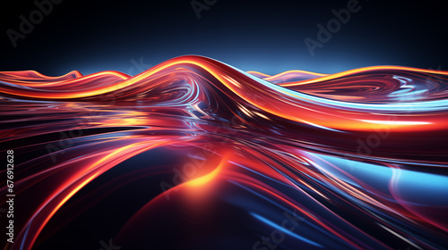 Neon lines abstract background 3d render Generative AI 