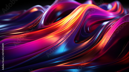 Neon lines abstract background 3d render Generative AI 