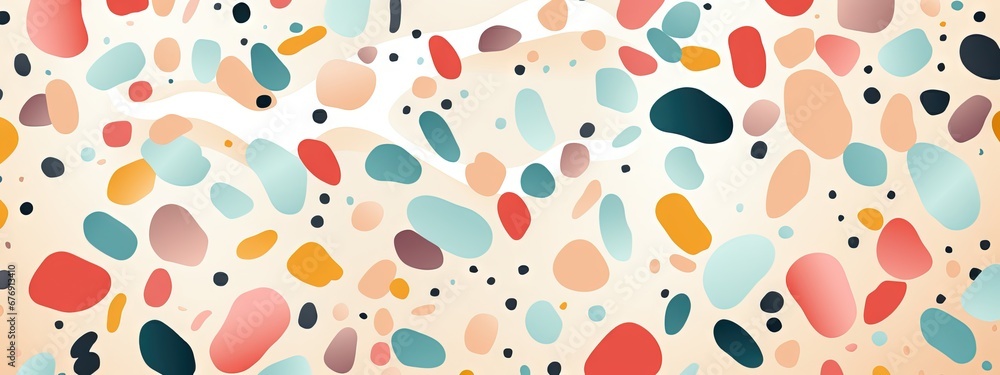 Fototapeta premium Terrazzo doodle scribble backdrop drawing pattern. Great as a simple background. Fun wallpaper for children. Geometrical shapes and lines, dots. Generative AI, AI
