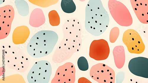 Terrazzo doodle scribble backdrop drawing pattern. Great as a simple background. Fun wallpaper for children. Geometrical shapes and lines, dots. Generative AI, AI