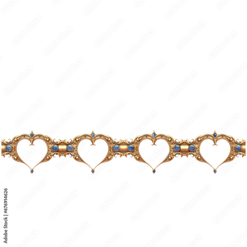 Celtic heart seamless border in gold metal with decorative carved stones Celtic heart seamless border in gold metal with decorative carved stones