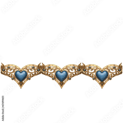 Celtic heart seamless border in gold metal with decorative carved stones