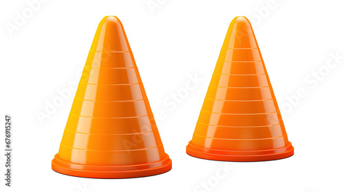 Set of two traffic cones isolated on transparent background, image with background removed, created with Generative Ai technology. photo
