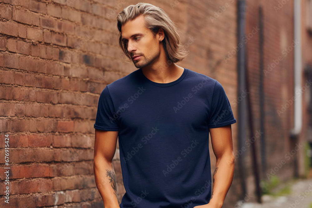 Classic Crewneck T-shirt mockup with model Classic Crewneck T-shirt mockup with model