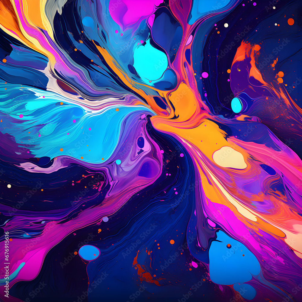 Obraz premium Flowing liquid paint. Bright and colorful .sychedelic abstract liquid background. Neon color palette.